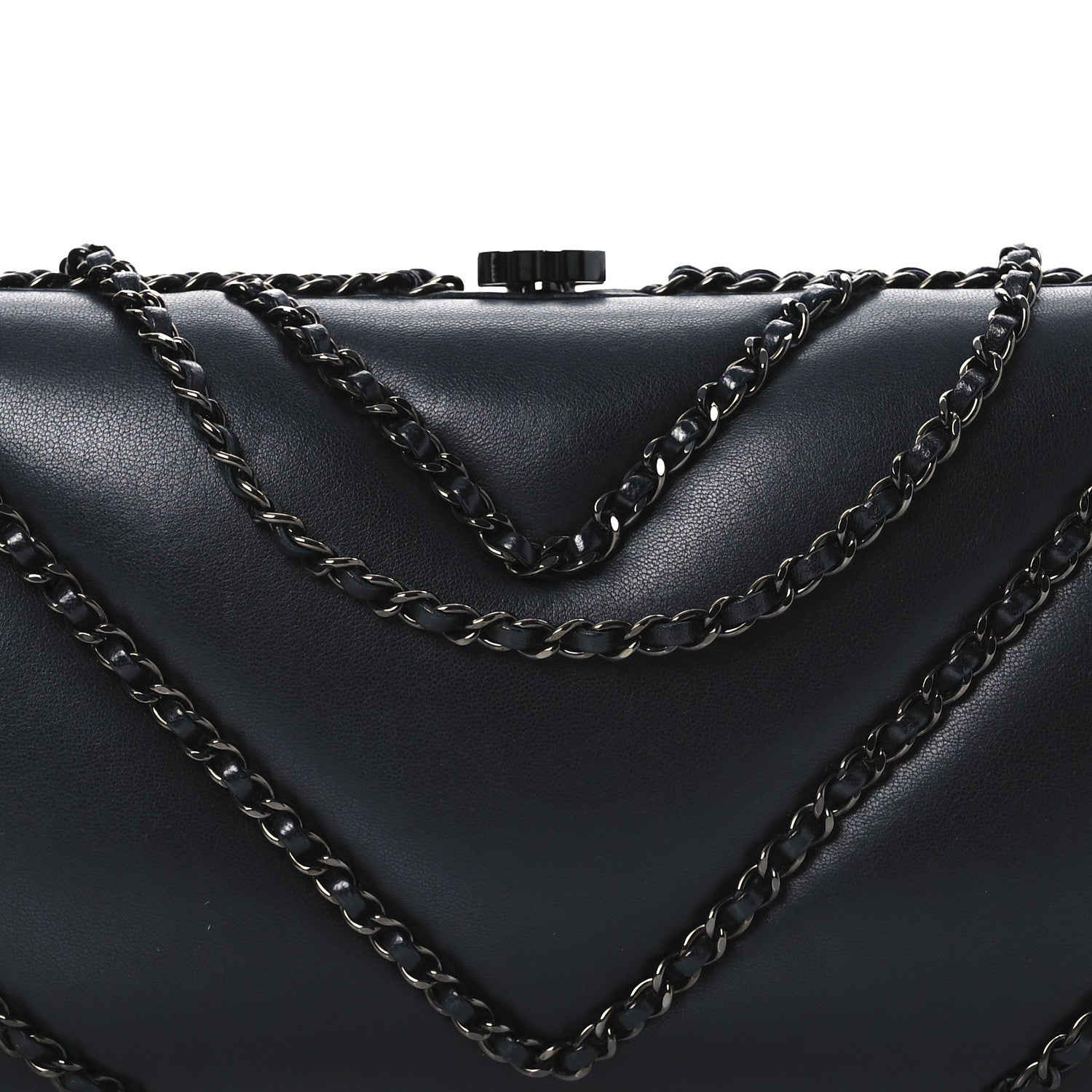 Lambskin Chevron Quilted Chain Around Clutch Black