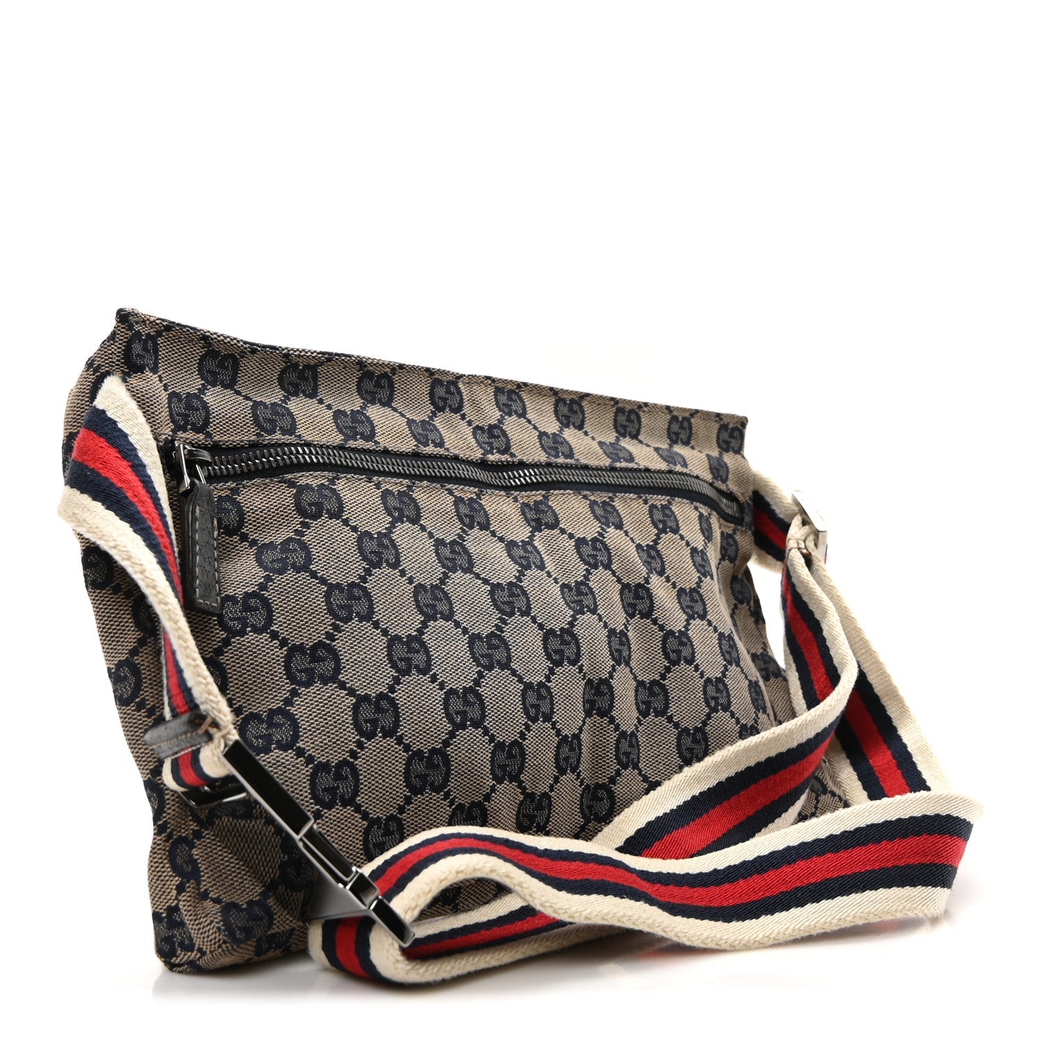 GG Monogram Web Double Pocket Belt Bag Navy