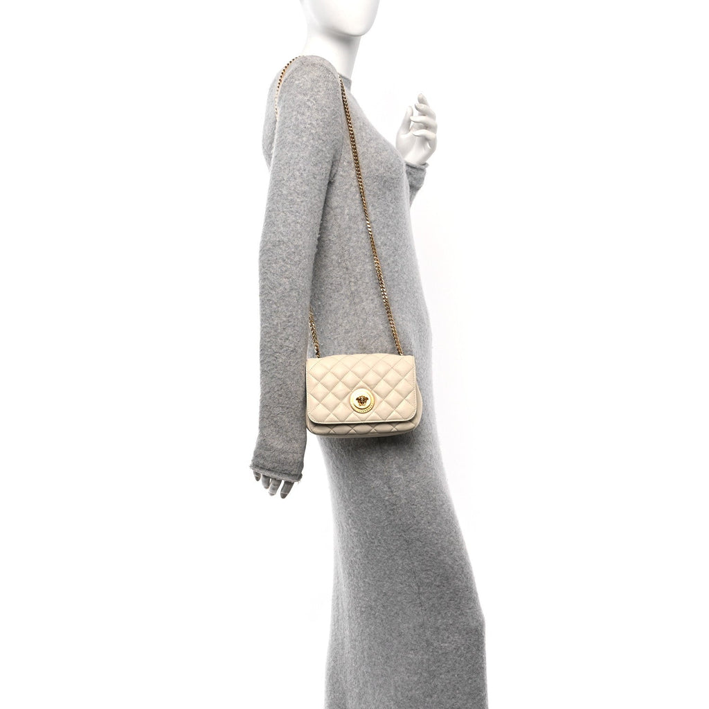 Nappa Quilted Small Medusa Chain Crossbody White