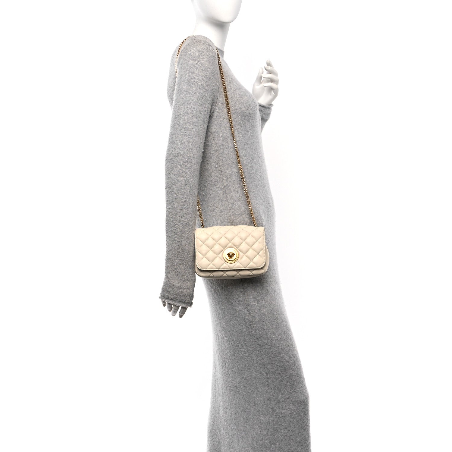 Nappa Quilted Small Medusa Chain Crossbody White