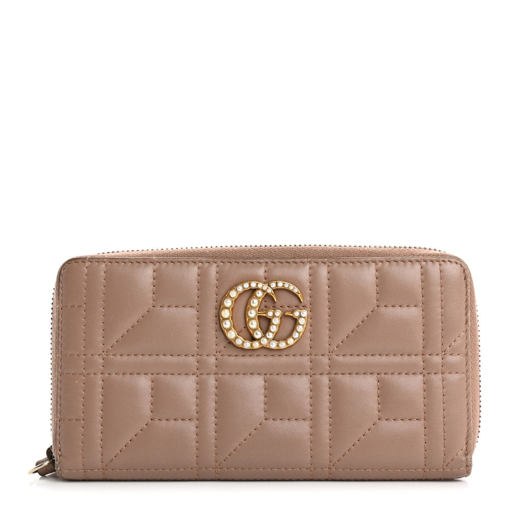 Calfskin Matelasse Pearly GG Marmont Zip Around Wallet Porcelain Rose