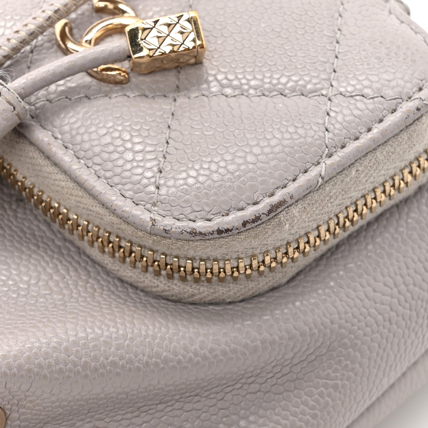 Caviar Quilted Mini CC Pocket Bucket Bag Grey