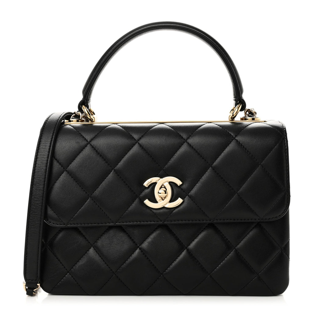 Lambskin Quilted Small Trendy CC Dual Handle Flap Bag Black