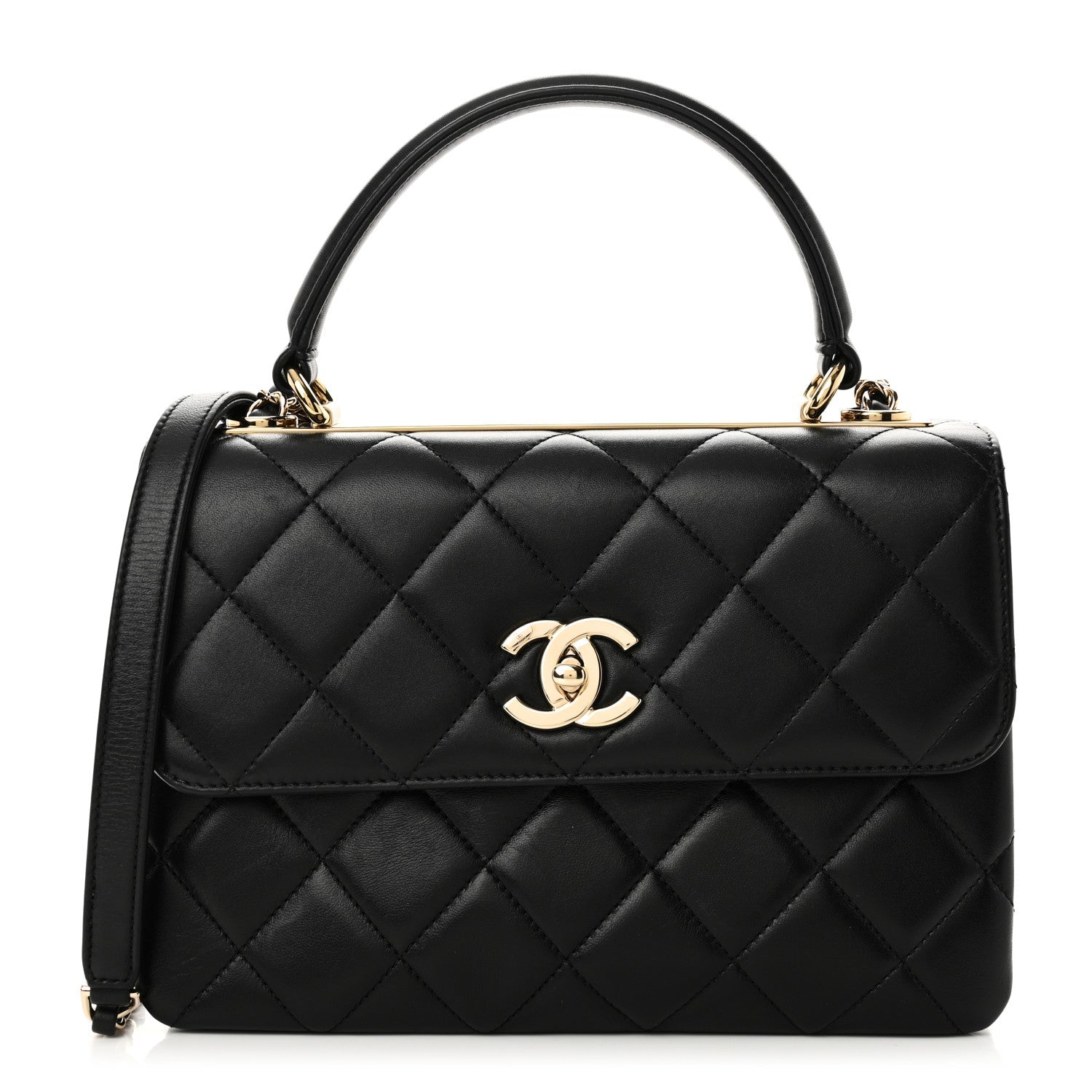 Lambskin Quilted Small Trendy CC Dual Handle Flap Bag Black
