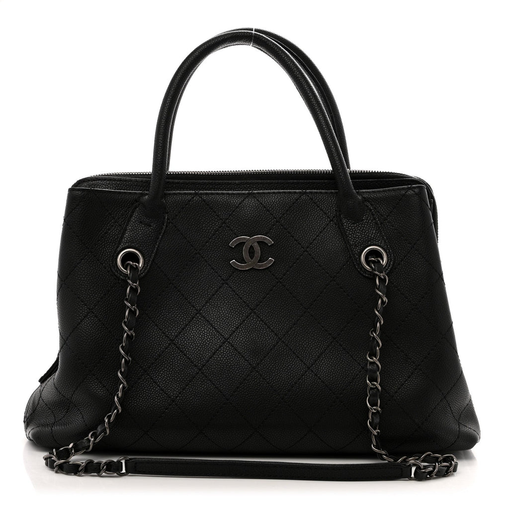 Grained Vegetal Calfskin Small Urban Shopping Tote Black