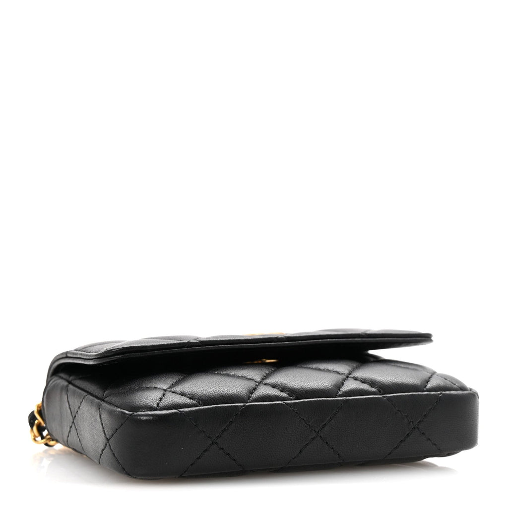 Lambskin Enamel Quilted Coco Hearts Clutch With Chain Black