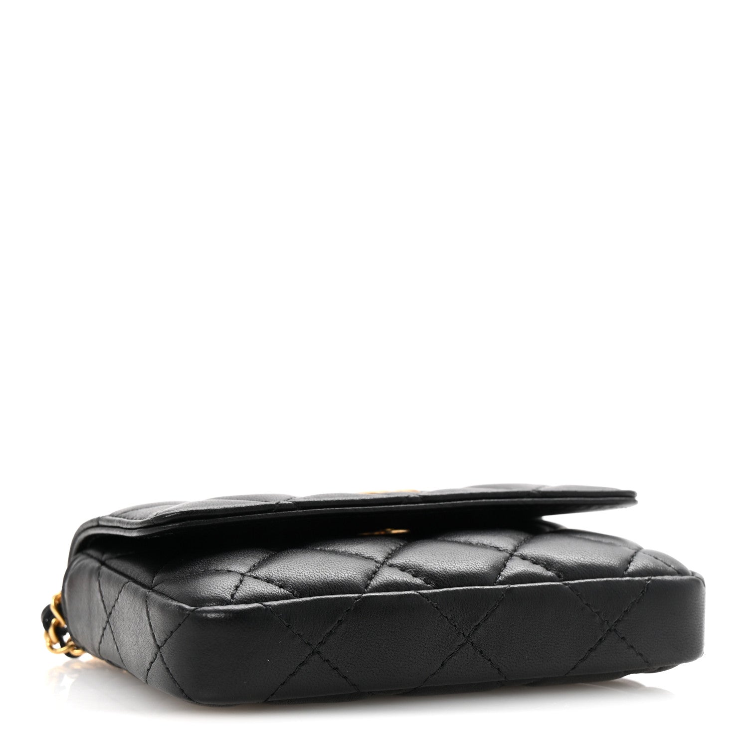 Lambskin Enamel Quilted Coco Hearts Clutch With Chain Black