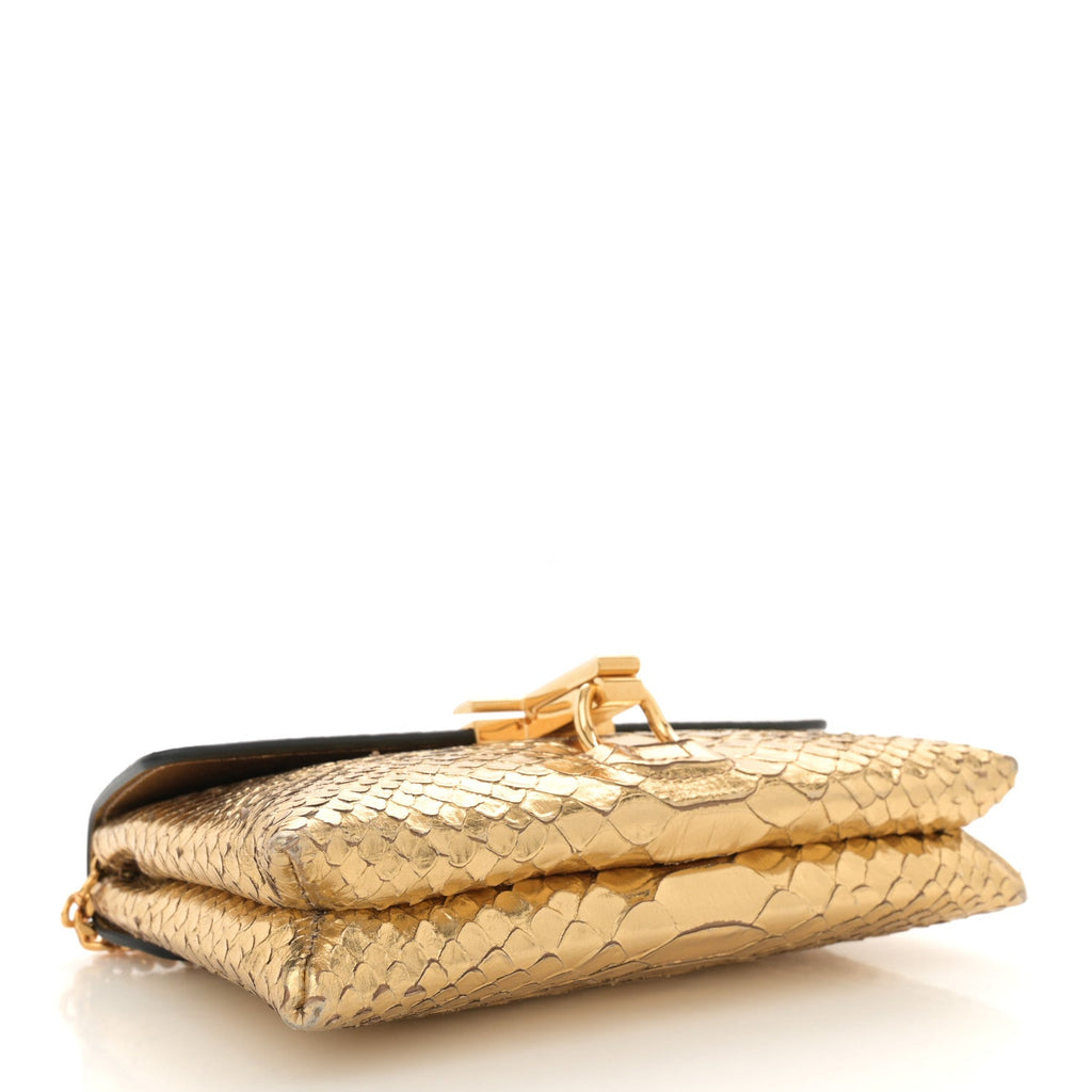 Laminated Snakeskin Embossed Mini Monarch Bag Dark Gold