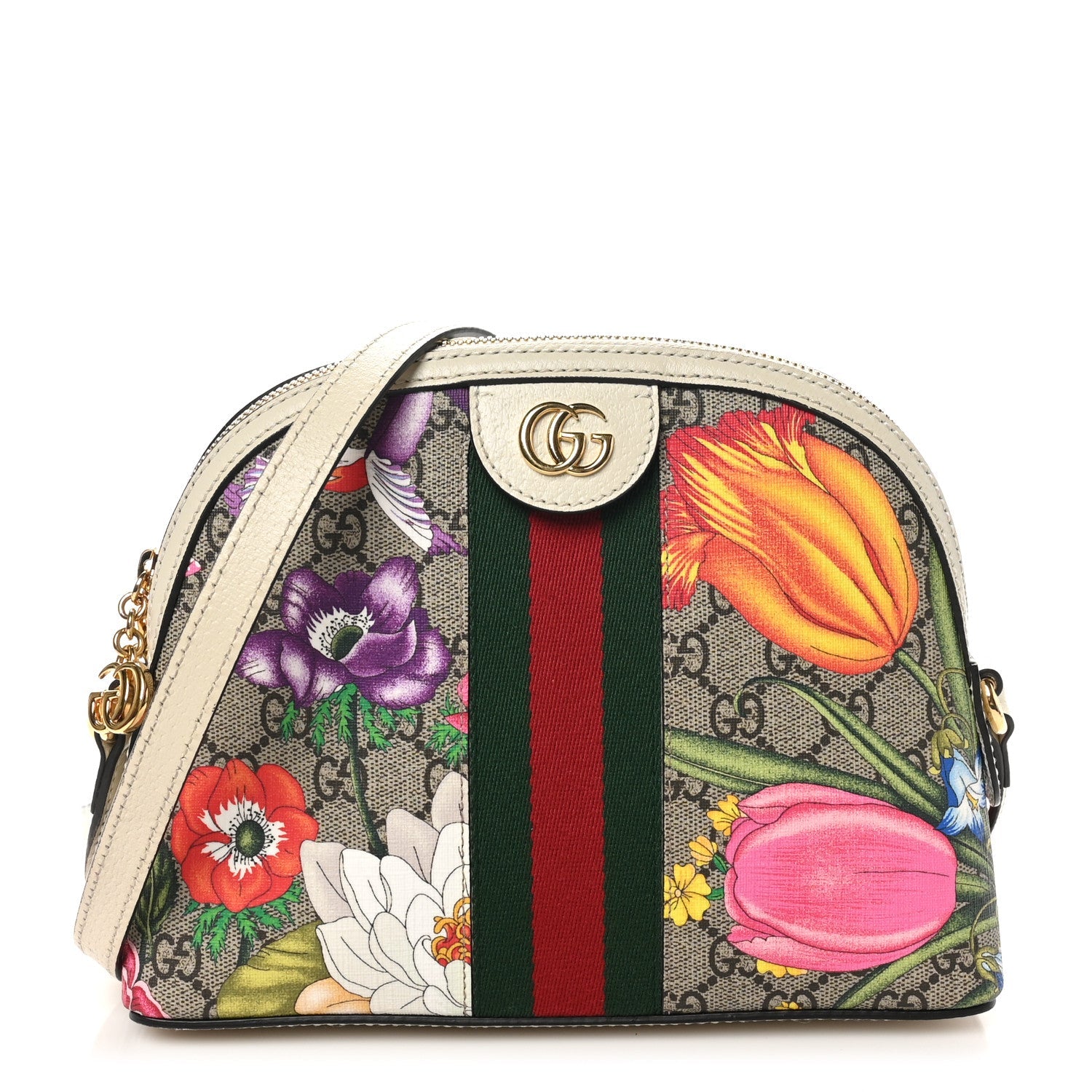 GG Supreme Monogram Flora Web GG Small Ophidia Dome Shoulder Bag White
