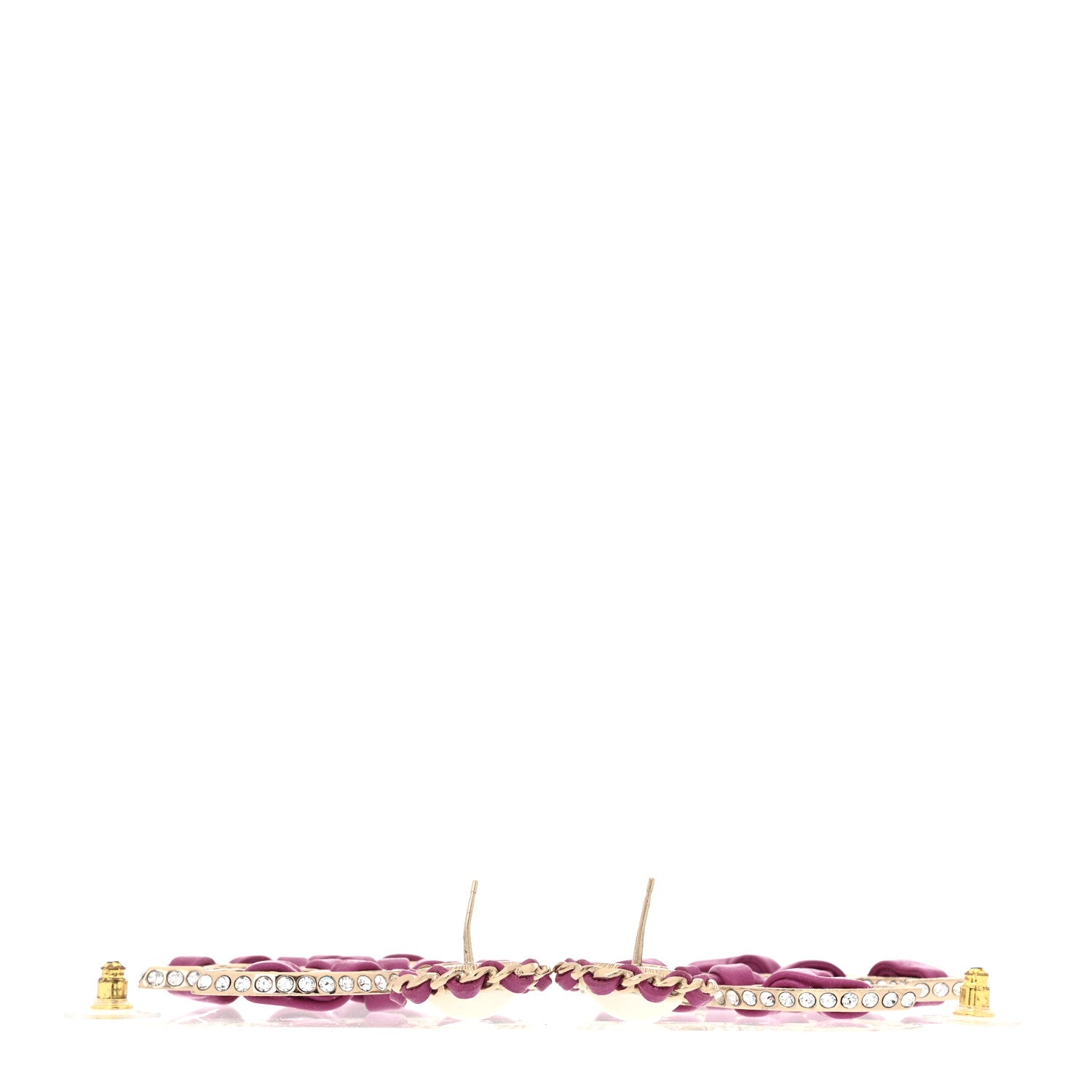 Pearl Lambskin Crystal Chain CC Drop Earrings Pink