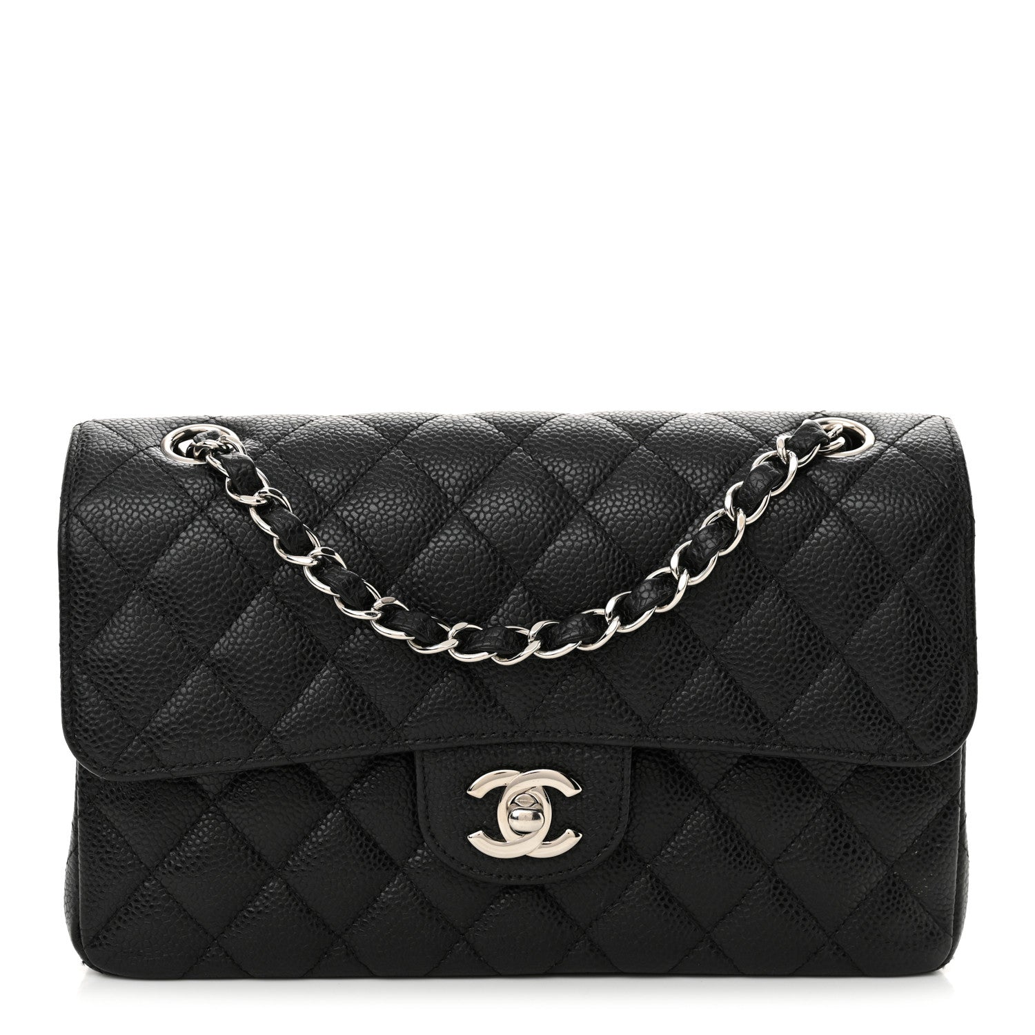Caviar Quilted Small Double Flap Black