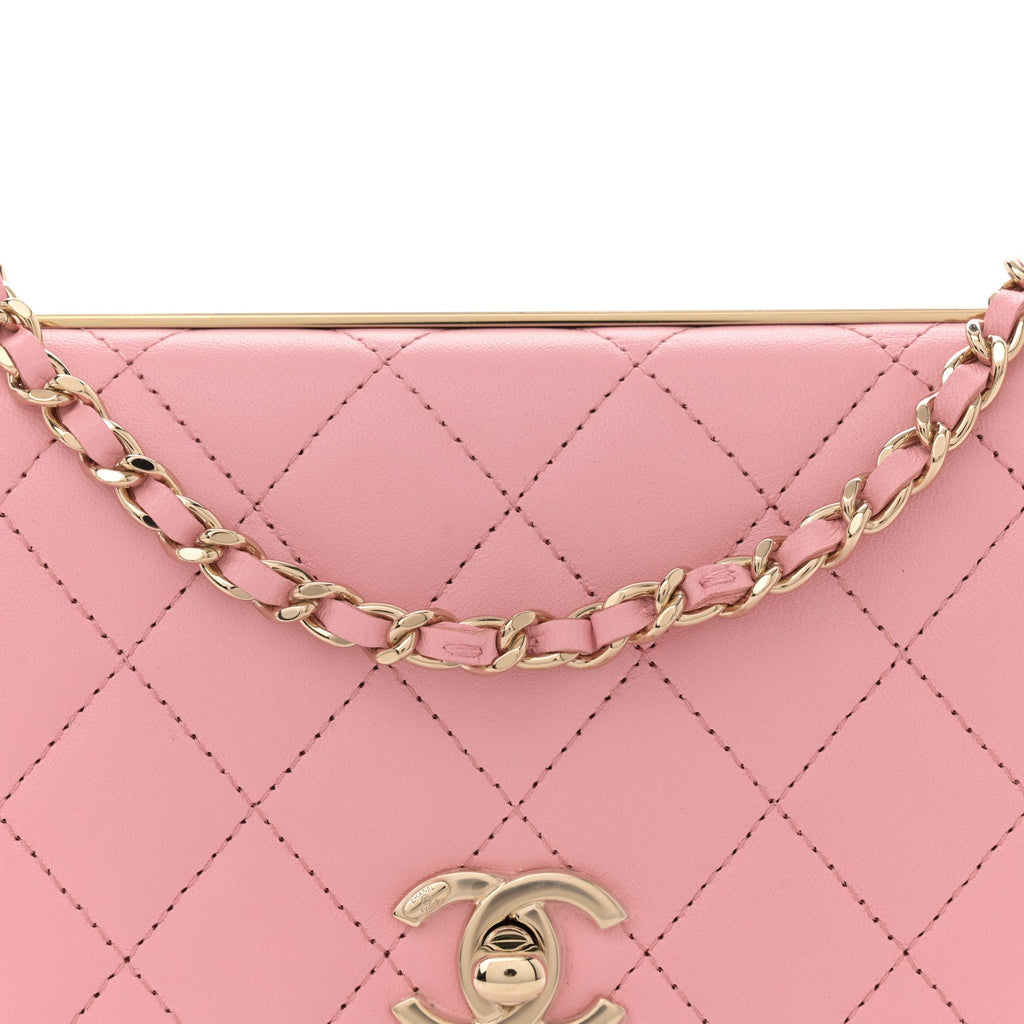 Lambskin Quilted Trendy CC Wallet On Chain WOC Pink