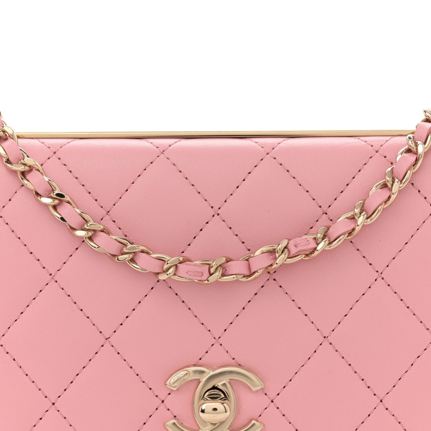 Lambskin Quilted Trendy CC Wallet On Chain WOC Pink