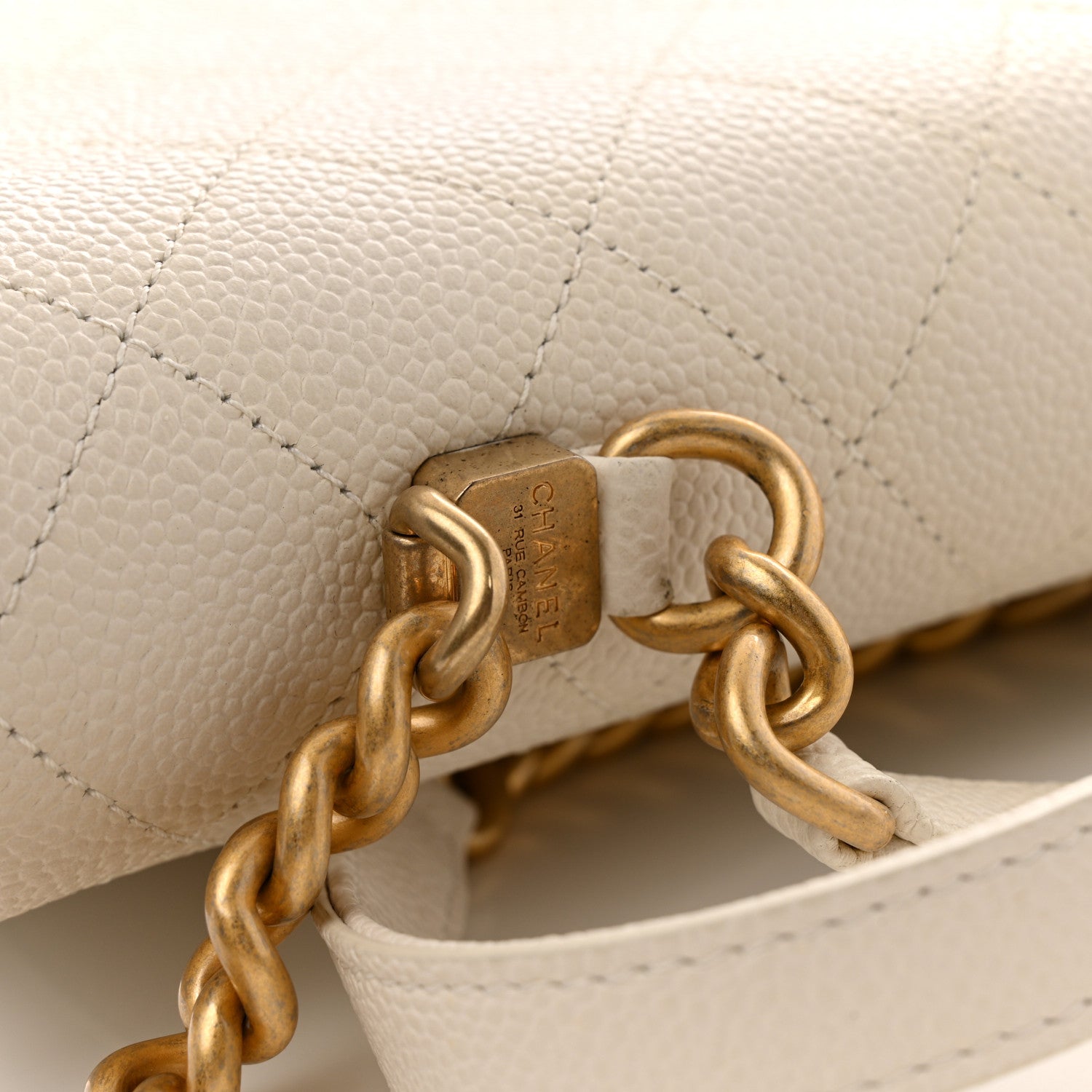Grained Calfskin Small Stitched Flap White