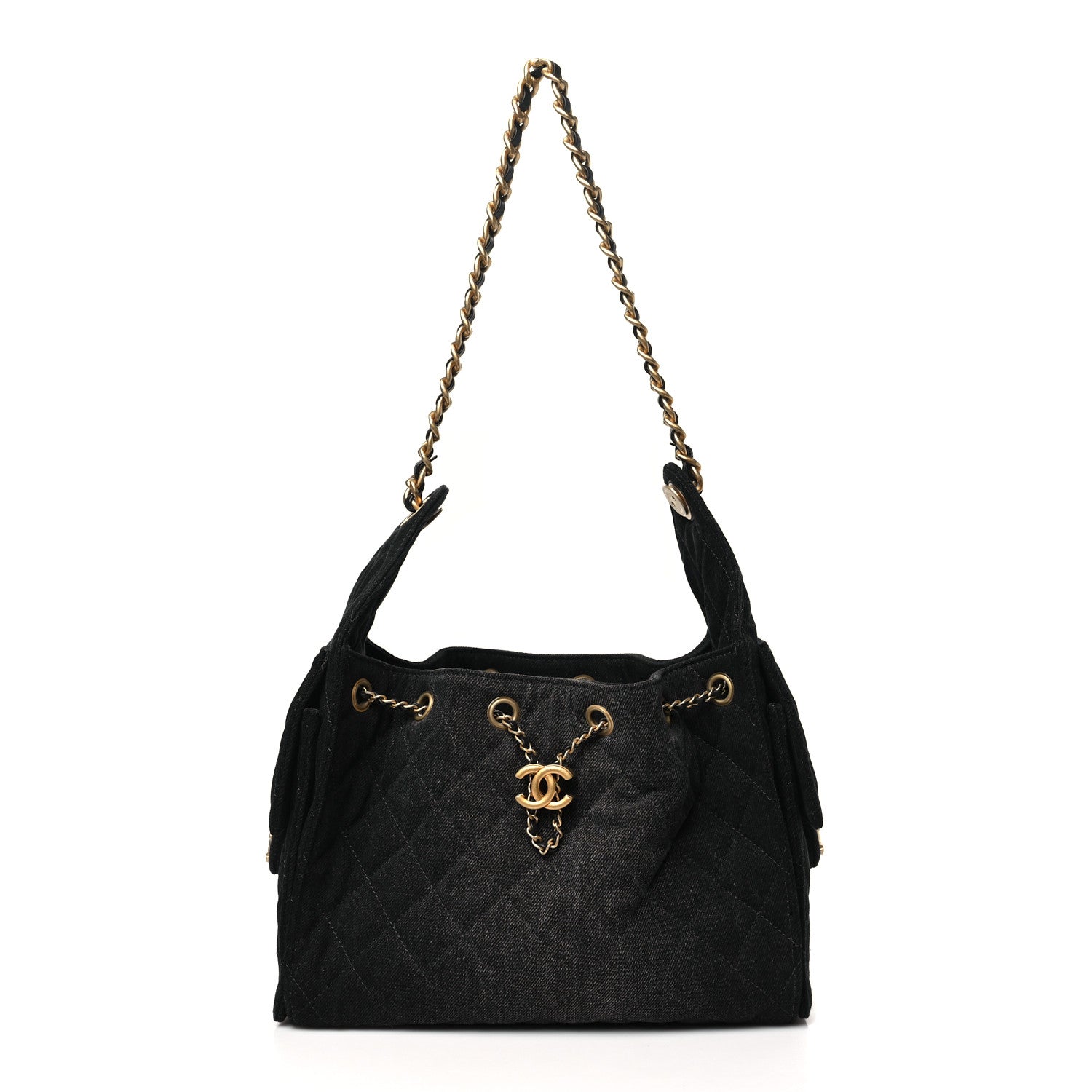 Washed Denim Quilted Small Chanel 25 Handbag Black