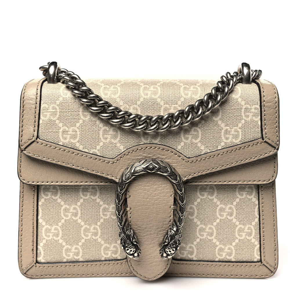 GG Supreme Monogram Textured Dollar Calfskin Mini Dionysus Shoulder Bag Beige Mystic White Oatmeal