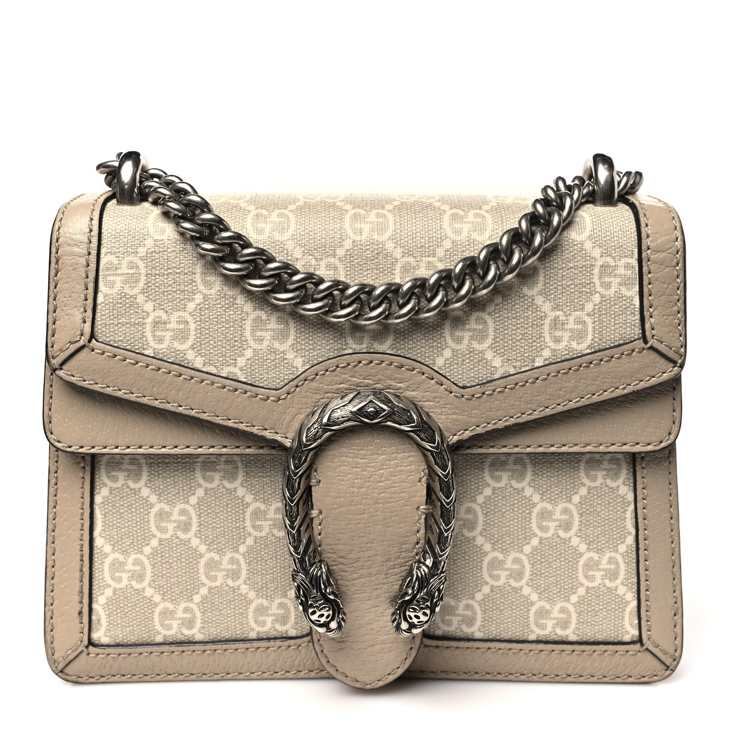 GG Supreme Monogram Textured Dollar Calfskin Mini Dionysus Shoulder Bag Beige Mystic White Oatmeal
