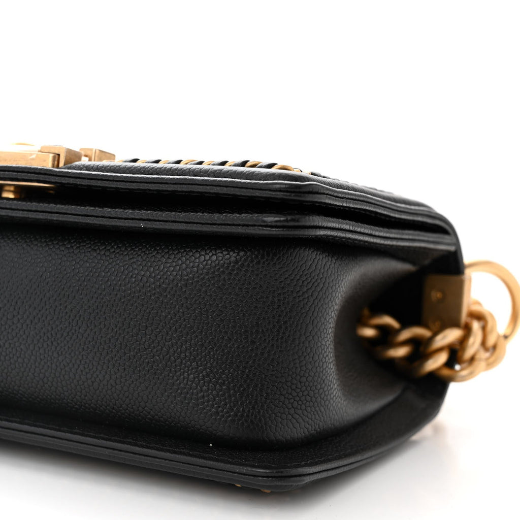 Caviar Quilted Small Chain Around Boy Flap Black
