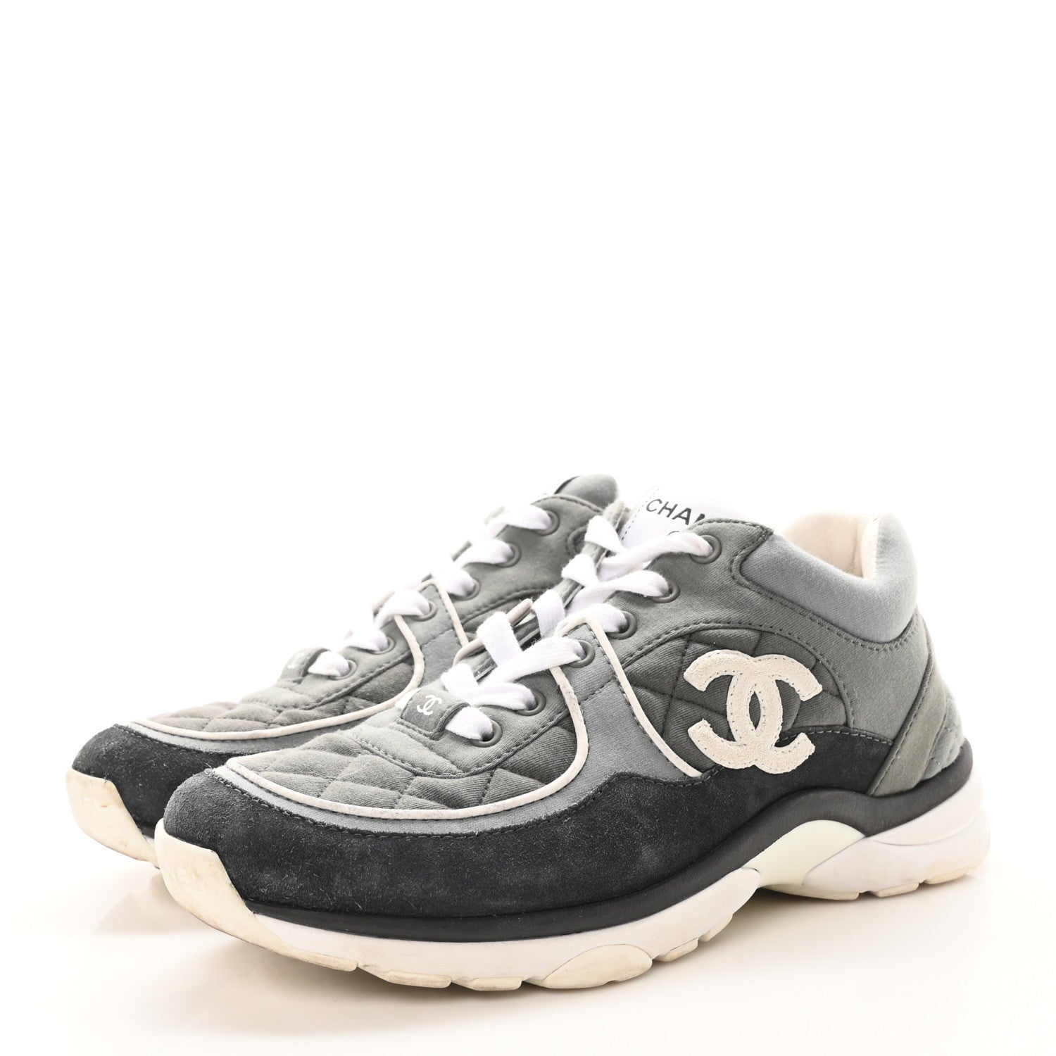 Fabric Suede Calfskin Quilted CC Sneakers 37 Dark Grey
