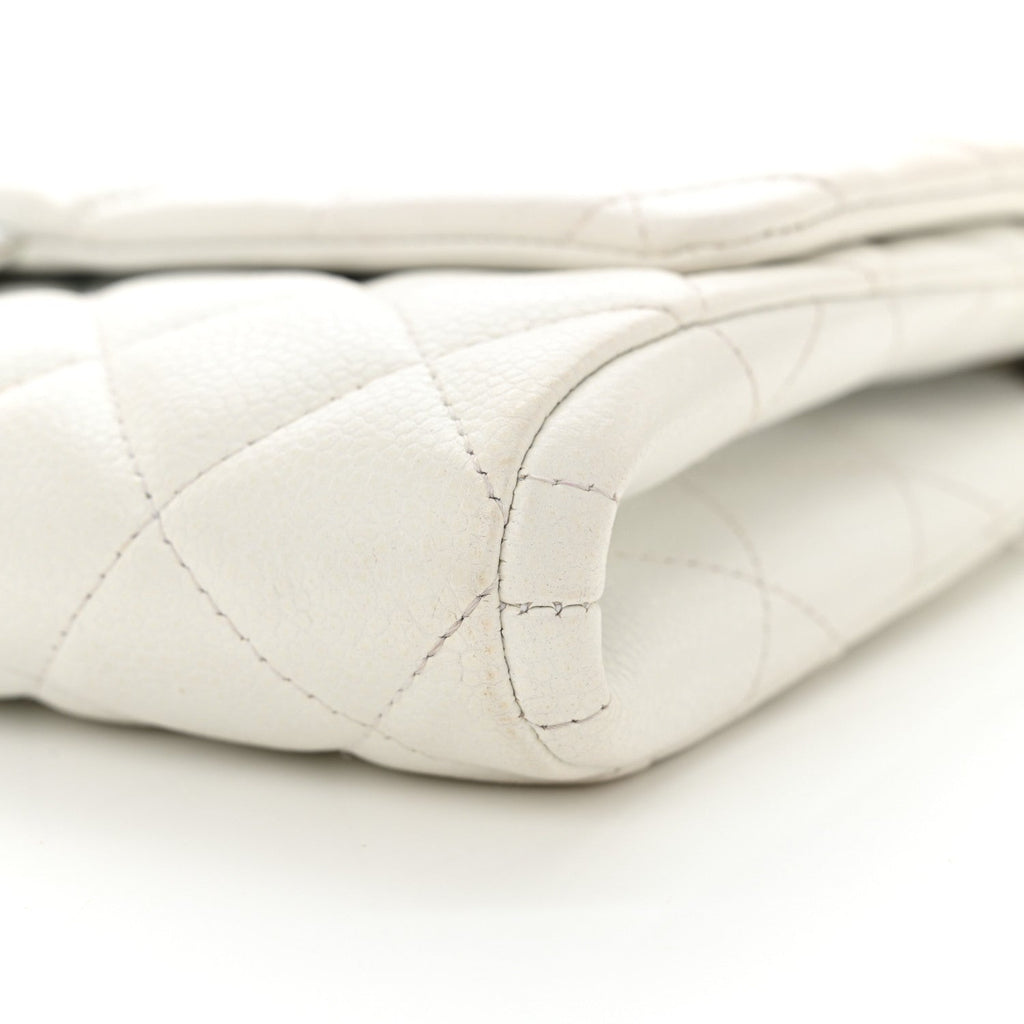 Pearly Caviar Quilted Clutch With Chain Flap Dark White