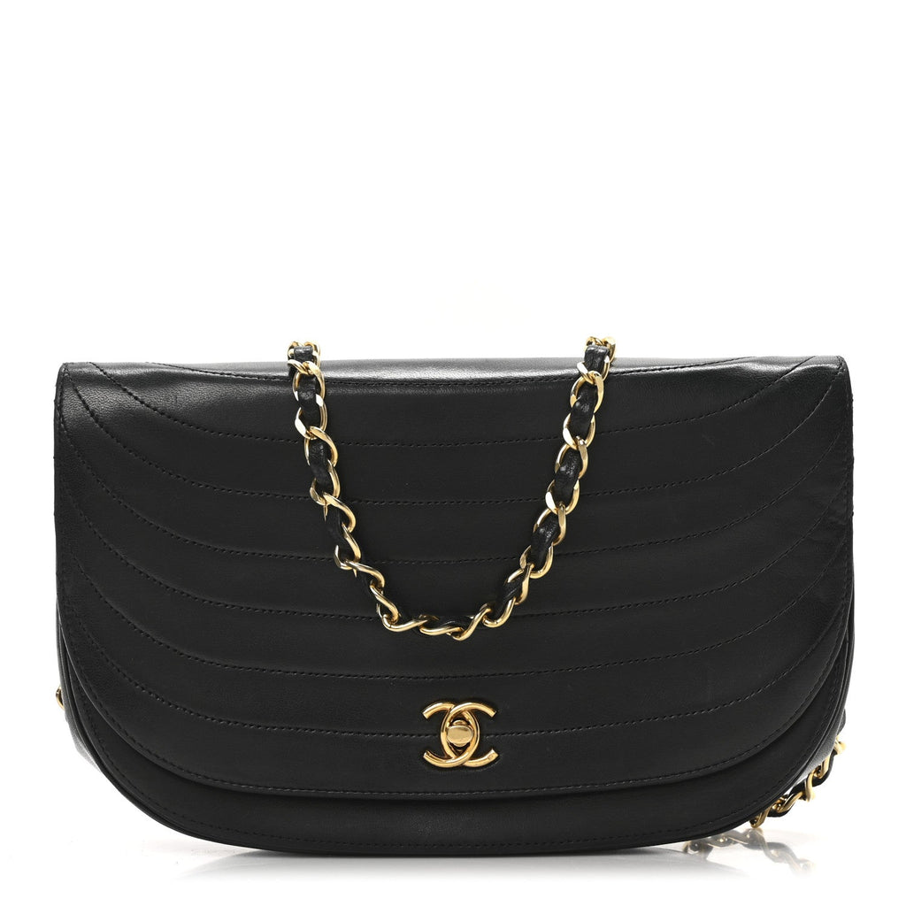 Lambskin Horizontal Quilted Small Single Flap Black