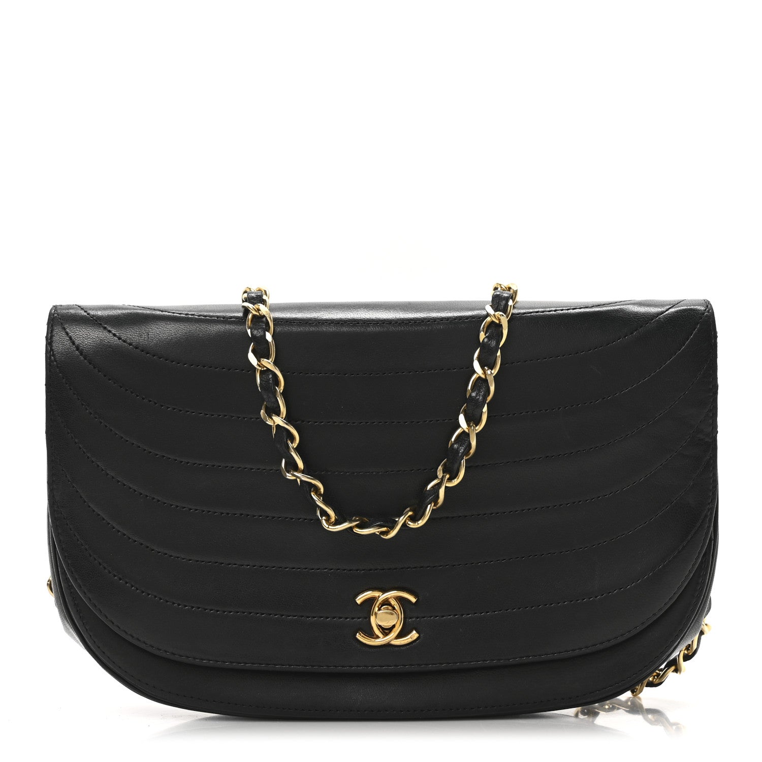 Lambskin Horizontal Quilted Small Single Flap Black
