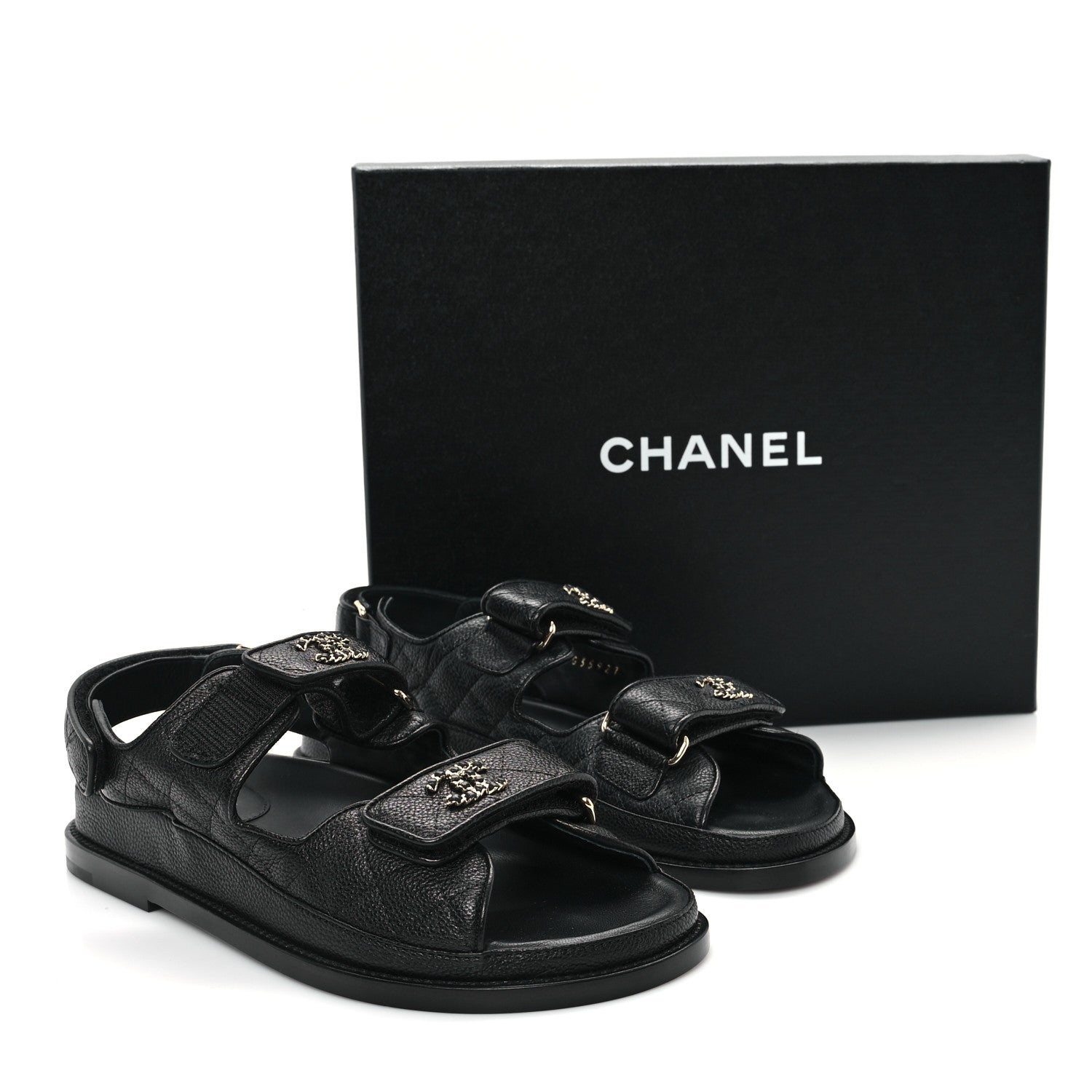 Grained Calfskin Velcro Dad Sandals 37 Black