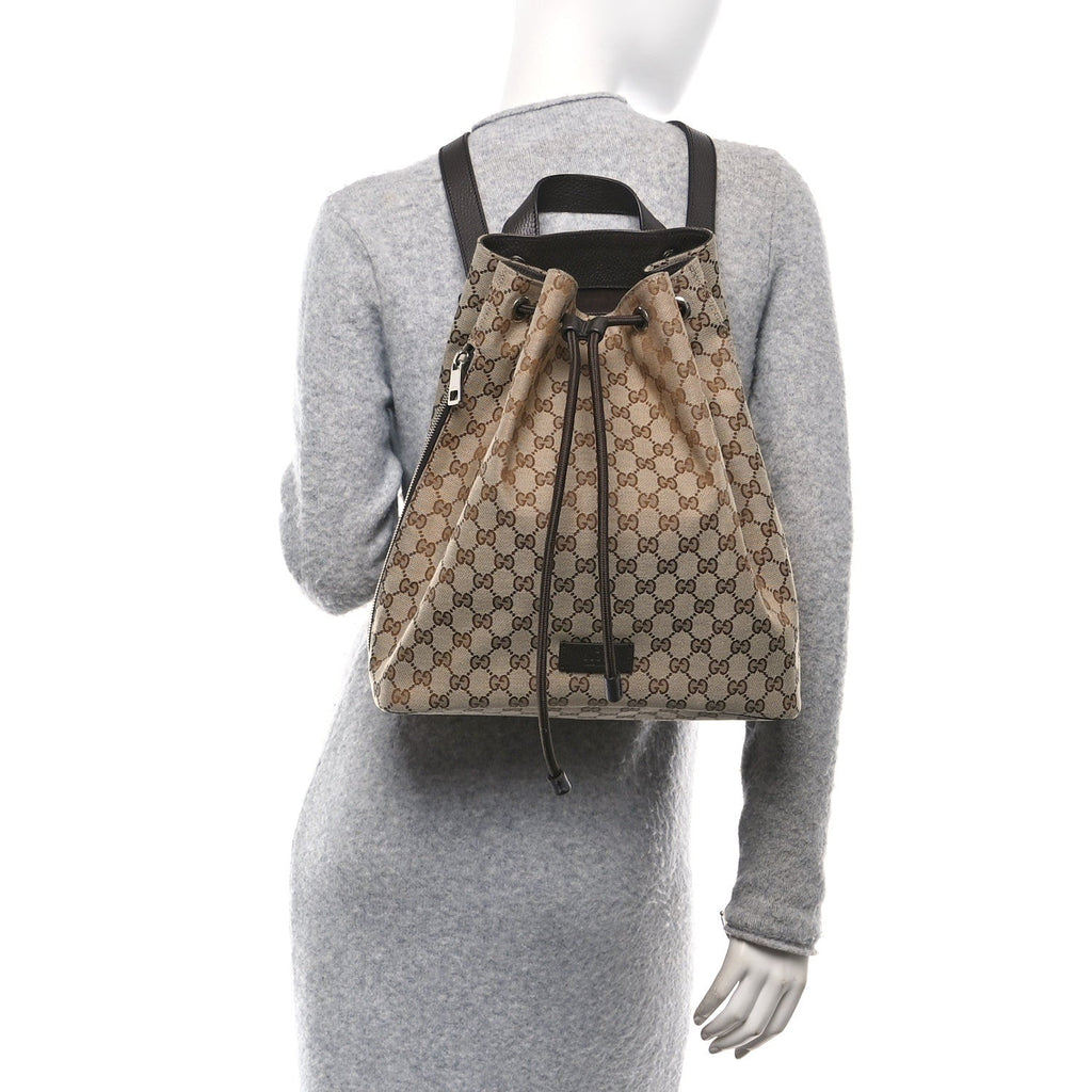 Monogram Dollar Calfskin O Drawstring Backpack Beige Ebony Testa di Moro Dark Chocolate