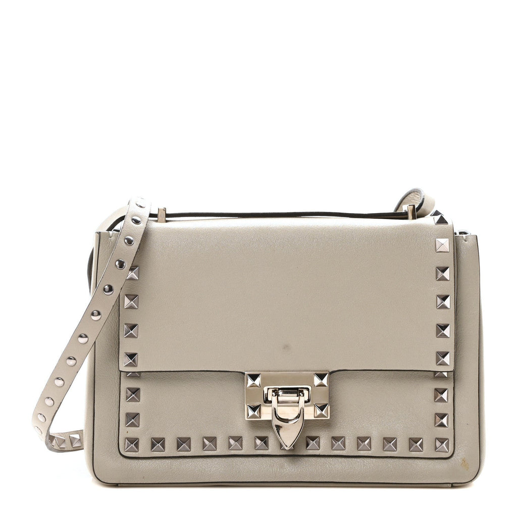 Grained Calfskin Small Rockstud Crossbody Opal Grey