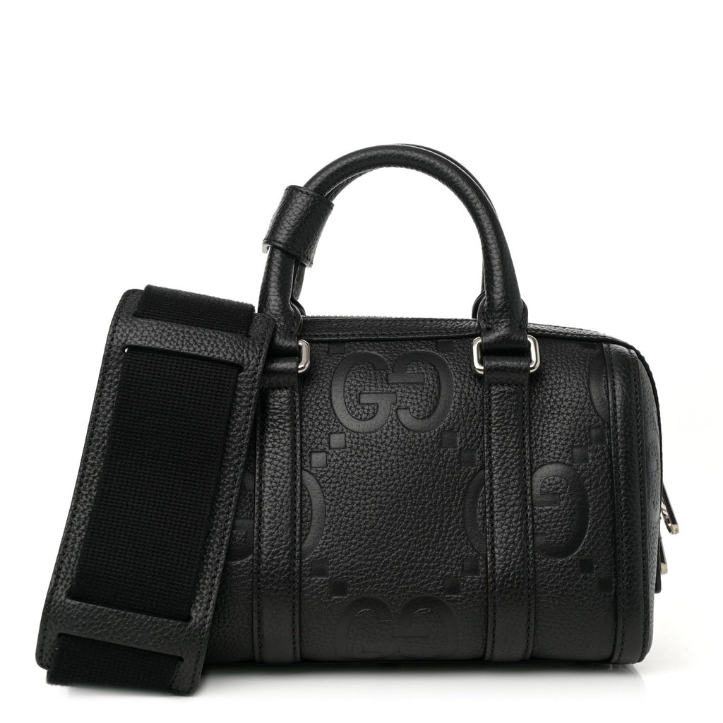 Piuma Calfskin Jumbo GG Embossed Mini Duffle Bag Black