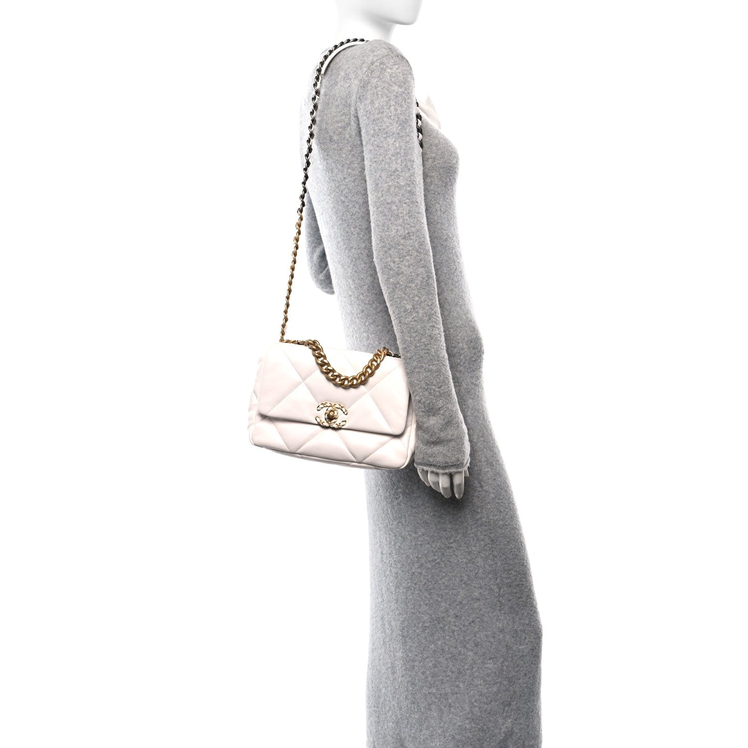 Lambskin Quilted Medium Chanel 19 Flap White