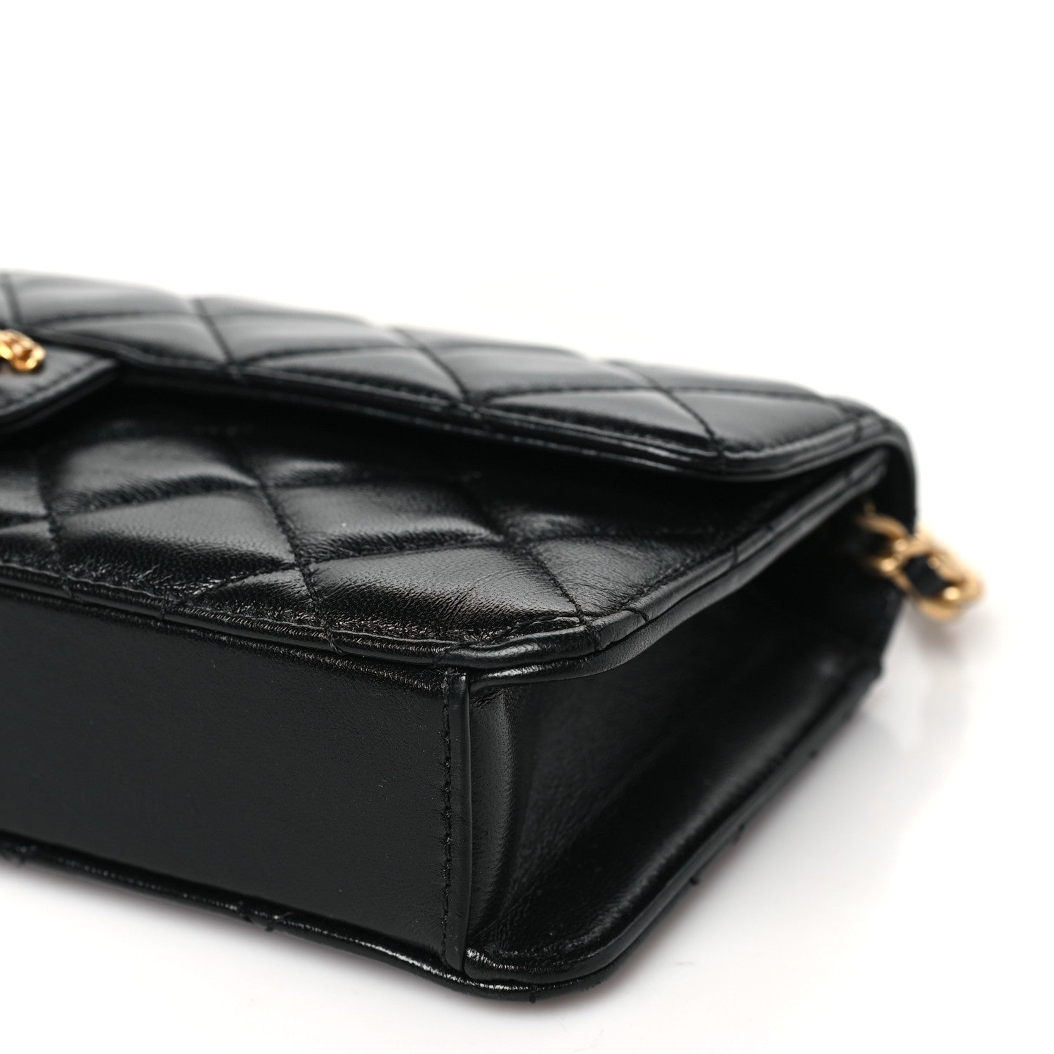 Shiny Lambskin Quilted Flap Clutch Bag Black