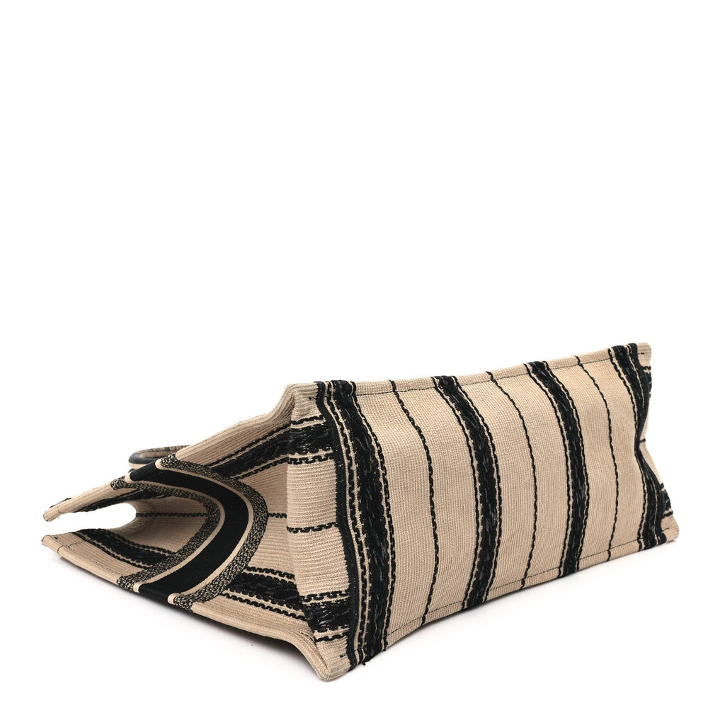 Canvas Embroidered Large Bayadere Book Tote Black Beige