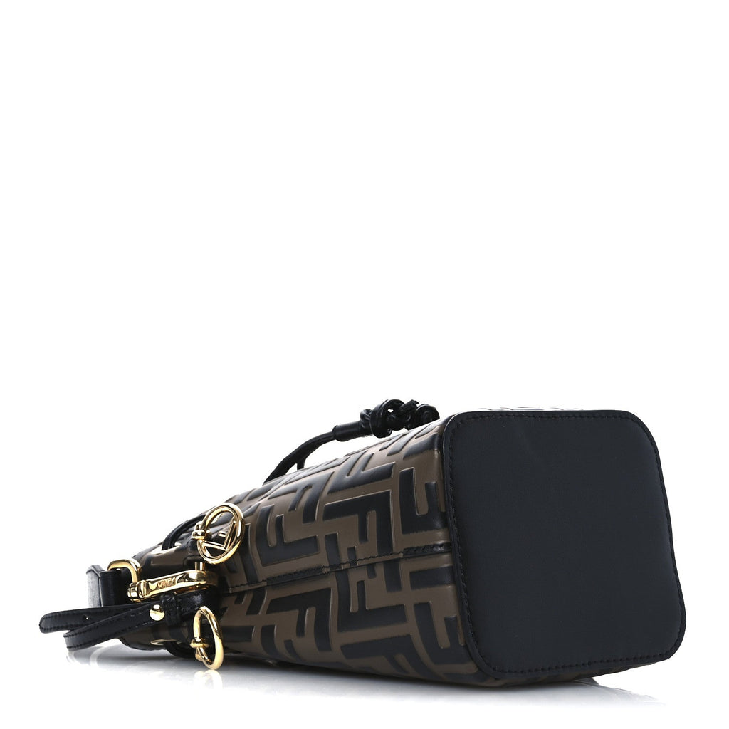 Vitello Liberty F is Fendi Bi-Color FF 1974 Embossed Mini Mon Tresor Bucket Bag Maya Black