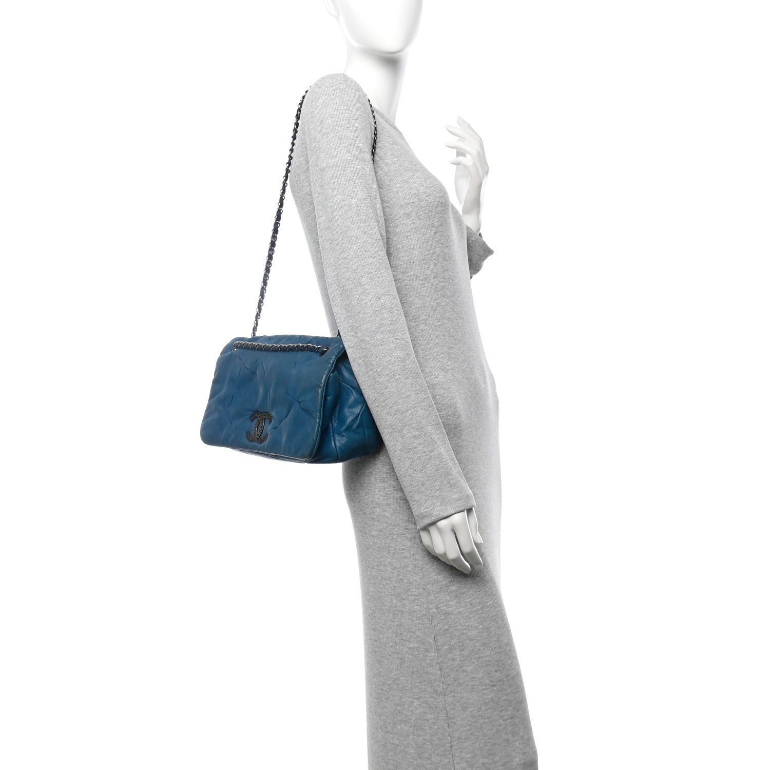 Iridescent Calfskin Glint Flap Blue
