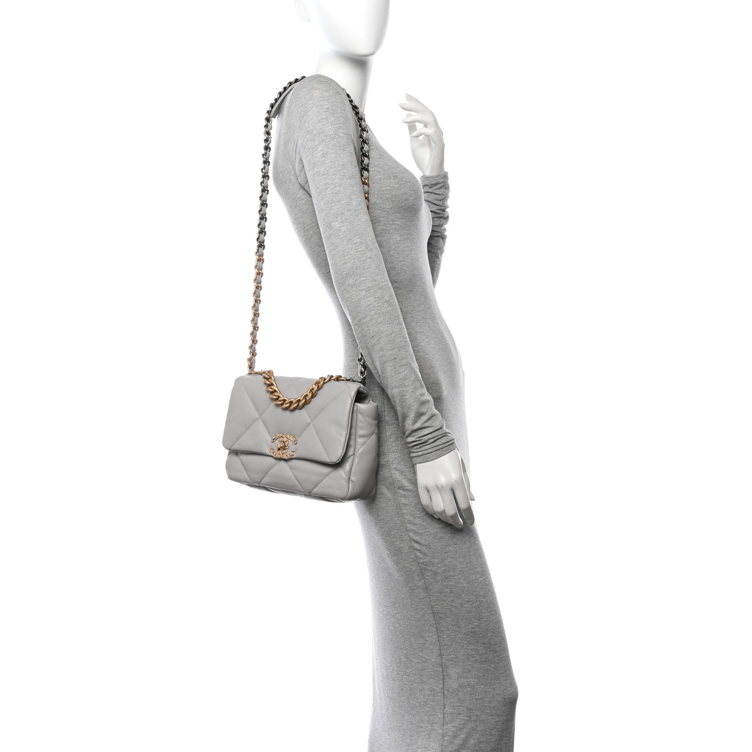 Lambskin Quilted Medium Chanel 19 Flap Grey