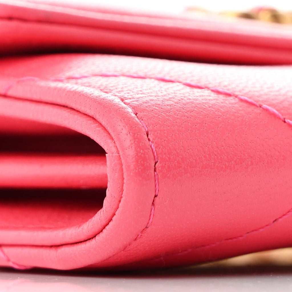 Lambskin Quilted Chanel 19 Flap Coin Purse With Chain Dark Pink