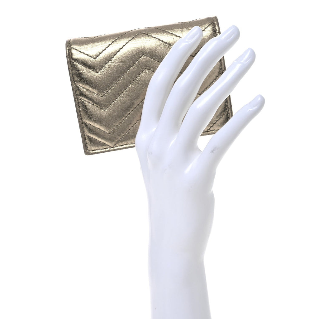 Metallic Calfskin Matelasse GG Marmont Wallet Golden Beige