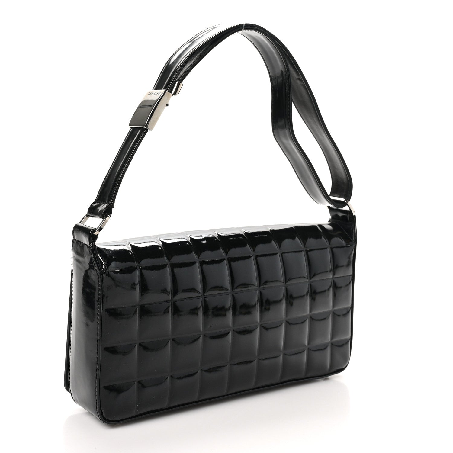 Patent Chocolate Bar Quilted CC Flap Black