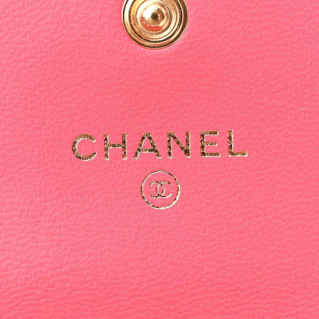 Lambskin Quilted Chanel 19 Flap Coin Purse With Chain Dark Pink