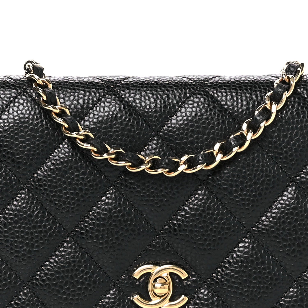 Caviar Quilted CC Turnlock Wallet On Chain WOC Black