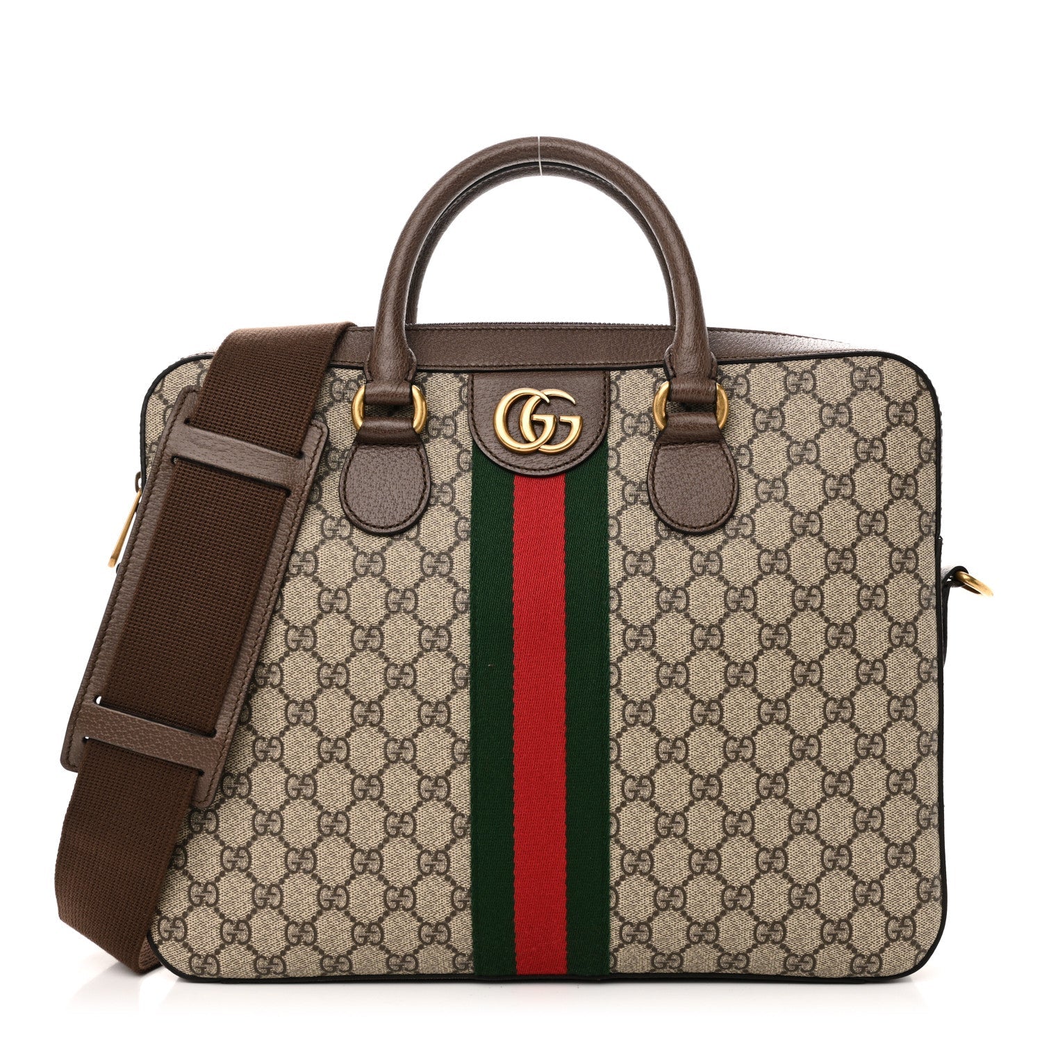 GG Supreme Monogram Textured Calfskin Web Medium Ophidia Briefcase Beige Ebony New Acero