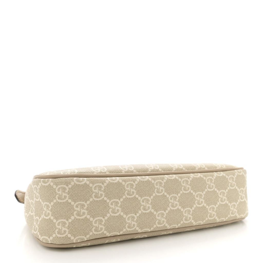GG Supreme Monogram Textured Dollar Calfskin Small Ophidia Hobo Beige Mystic White Oatmeal