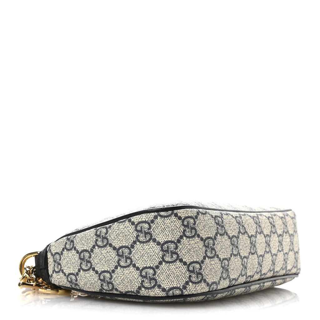 GG Supreme Monogram Textured Dollar Calfskin Web Small Ophidia GG Handbag Beige Blue