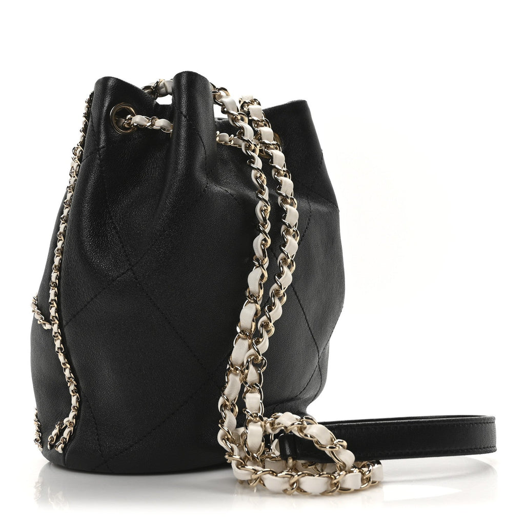 Lambskin Entwined Chain Bucket Bag Black