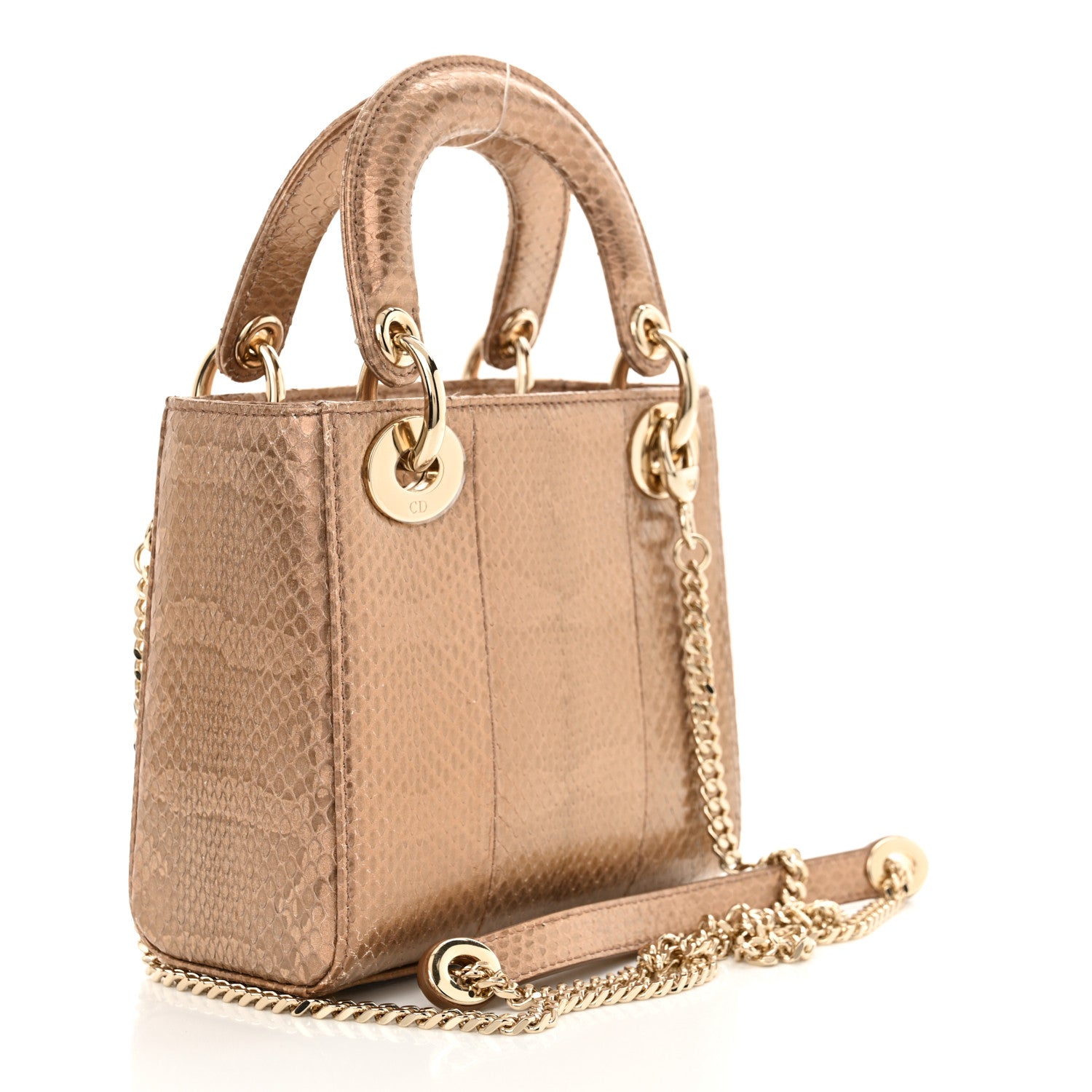 Metallic Snakeskin Mini Lady Dior Light Gold Multicolor