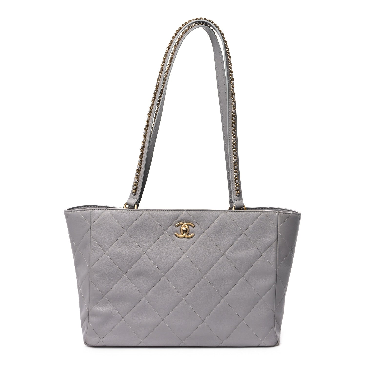 Calfskin Quilted Book Pocket Shopping Tote Grey