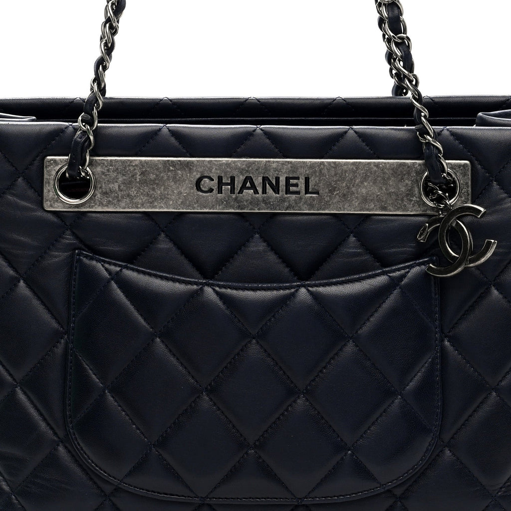 Lambskin Quilted Trendy CC Tote Navy