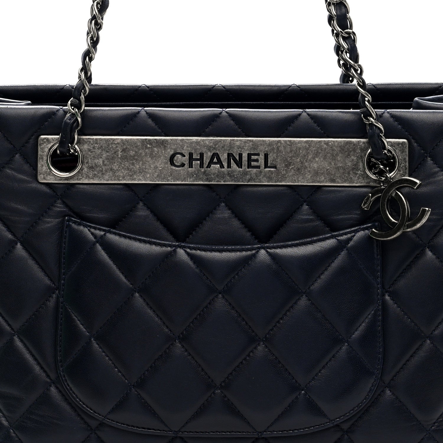 Lambskin Quilted Trendy CC Tote Navy