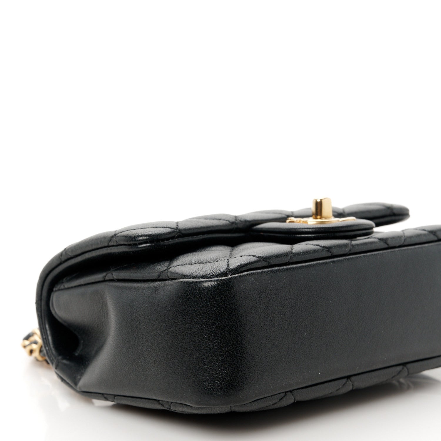 Shiny Lambskin Quilted Pearl Twist Mini Square Flap Black